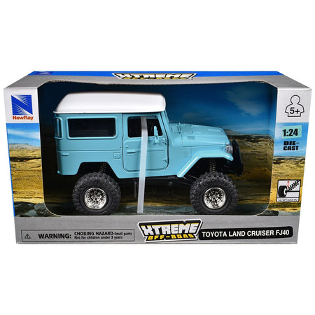 Toyota Land Cruiser FJ40 Light Blue with White Top "Xtreme Off-Road" Series 1/24 Diecast Model by New Ray-New Ray-ModelCars.com