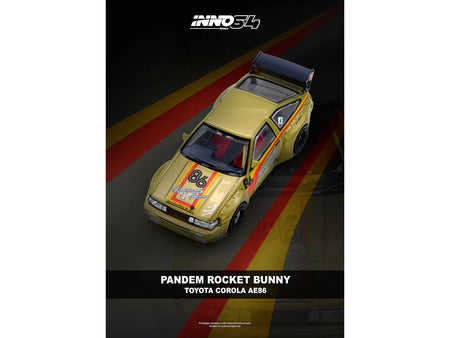 Toyota Levin (AE86) RHD (Right Hand Drive) 86 "Pandem Rocket Bunny" Gold Metallic with Stripes 1/64 Diecast Model Car by Inno Models-Inno Models-ModelCars.com