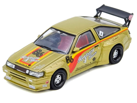 Toyota Levin (AE86) RHD (Right Hand Drive) 86 "Pandem Rocket Bunny" Gold Metallic with Stripes 1/64 Diecast Model Car by Inno Models-Inno Models-ModelCars.com