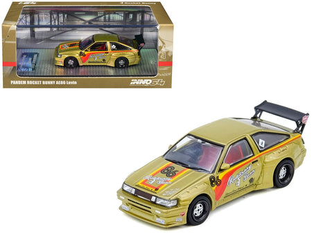 Toyota Levin (AE86) RHD (Right Hand Drive) 86 "Pandem Rocket Bunny" Gold Metallic with Stripes 1/64 Diecast Model Car by Inno Models-Inno Models-ModelCars.com