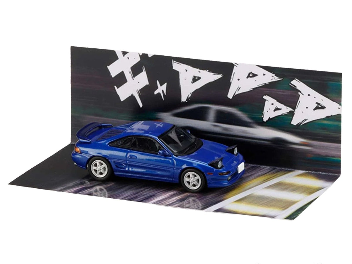 Toyota MR2 (SW20) RHD (Right Hand Drive) Blue Metallic "Kai Kogashiwa VS Takumi Fujiwara - Initial D" (1995-2013) Manga "Diorama Set Series" 1/64 Diecast Model Car by Hobby Japan-Hobby Japan-ModelCars.com