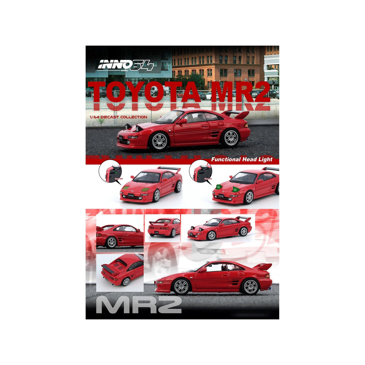 Toyota MR2 (SW20) RHD (Right Hand Drive) Red 1/64 Diecast Model Car by Inno Models-Inno Models-ModelCars.com
