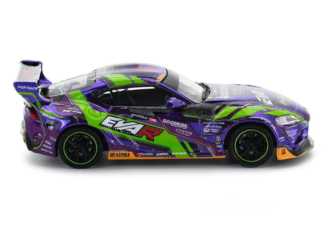 Toyota Pandem GR Supra RHD (Right Hand Drive) "EVA RT Test Type-01 GoodRide" Purple Metallic with Graphics 1/64 Diecast Model Car by Pop Race-Pop Race-ModelCars.com