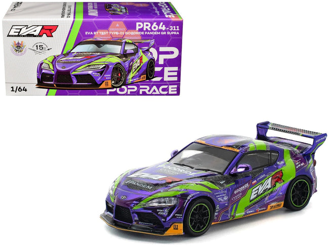 Toyota Pandem GR Supra RHD (Right Hand Drive) "EVA RT Test Type-01 GoodRide" Purple Metallic with Graphics 1/64 Diecast Model Car by Pop Race-Pop Race-ModelCars.com