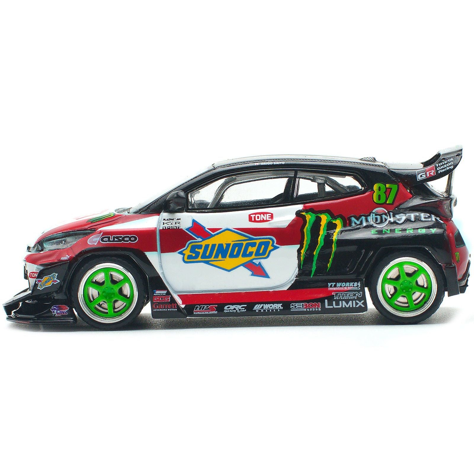 Toyota Pandem GR Yaris RHD (Right Hand Drive) 87 "Daigo Saito" Black with Graphics 1/64 Diecast Model Car by Pop Race - Pop Race - ModelCars.com