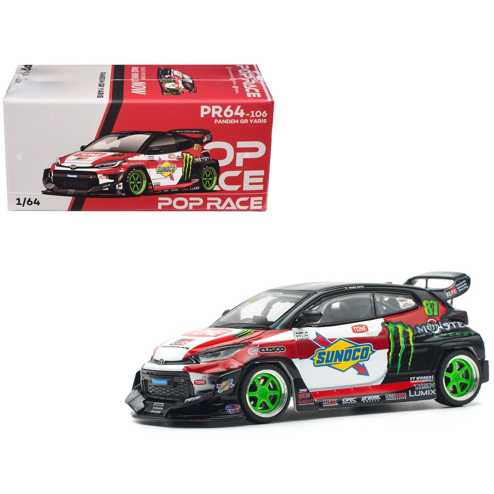 Toyota Pandem GR Yaris RHD (Right Hand Drive) 87 "Daigo Saito" Black with Graphics 1/64 Diecast Model Car by Pop Race - Pop Race - ModelCars.com