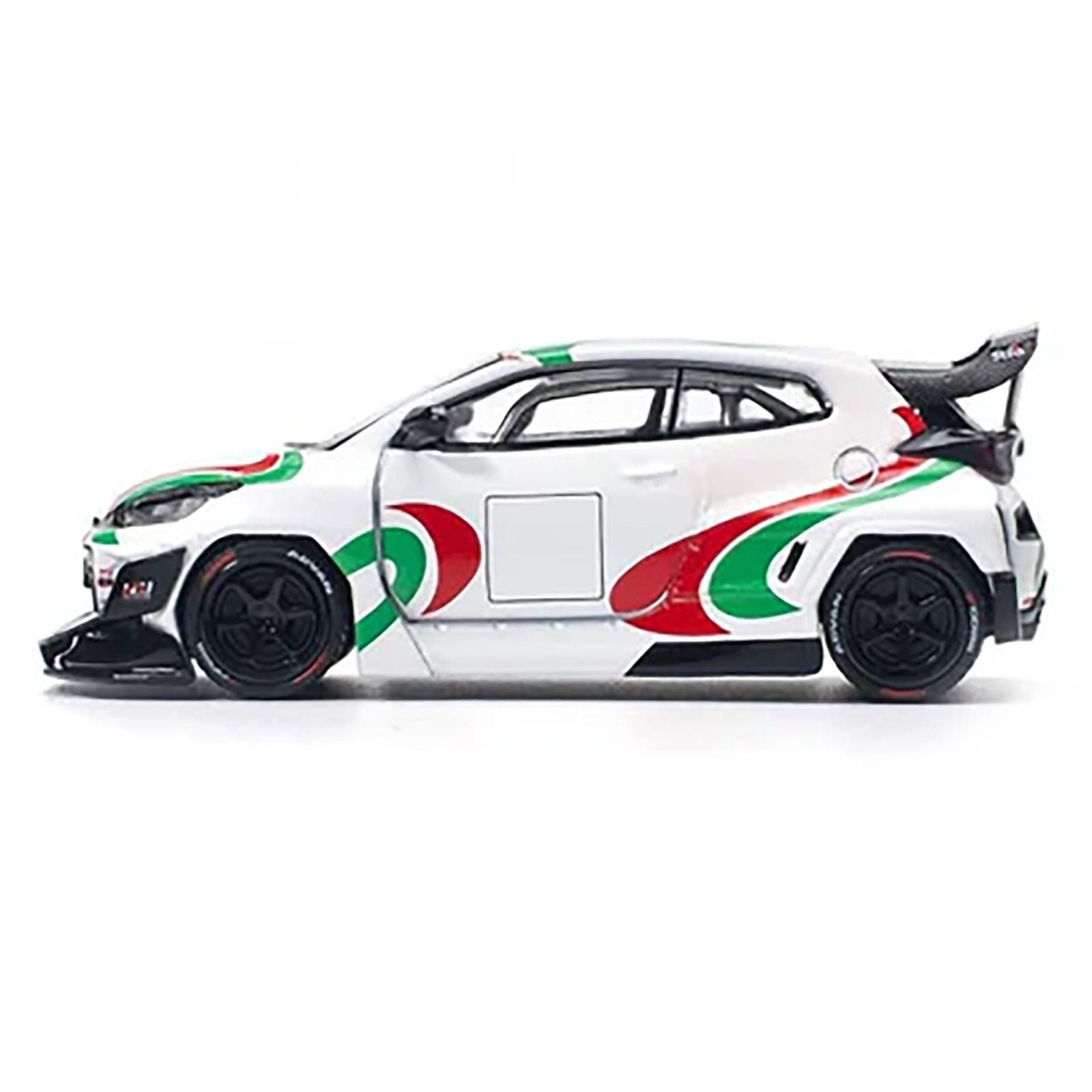 Toyota Pandem GR Yaris RHD (Right Hand Drive) "Rally Livery" White with Red and Green Graphics 1/64 Diecast Model Car by Pop Race - Pop Race - ModelCars.com