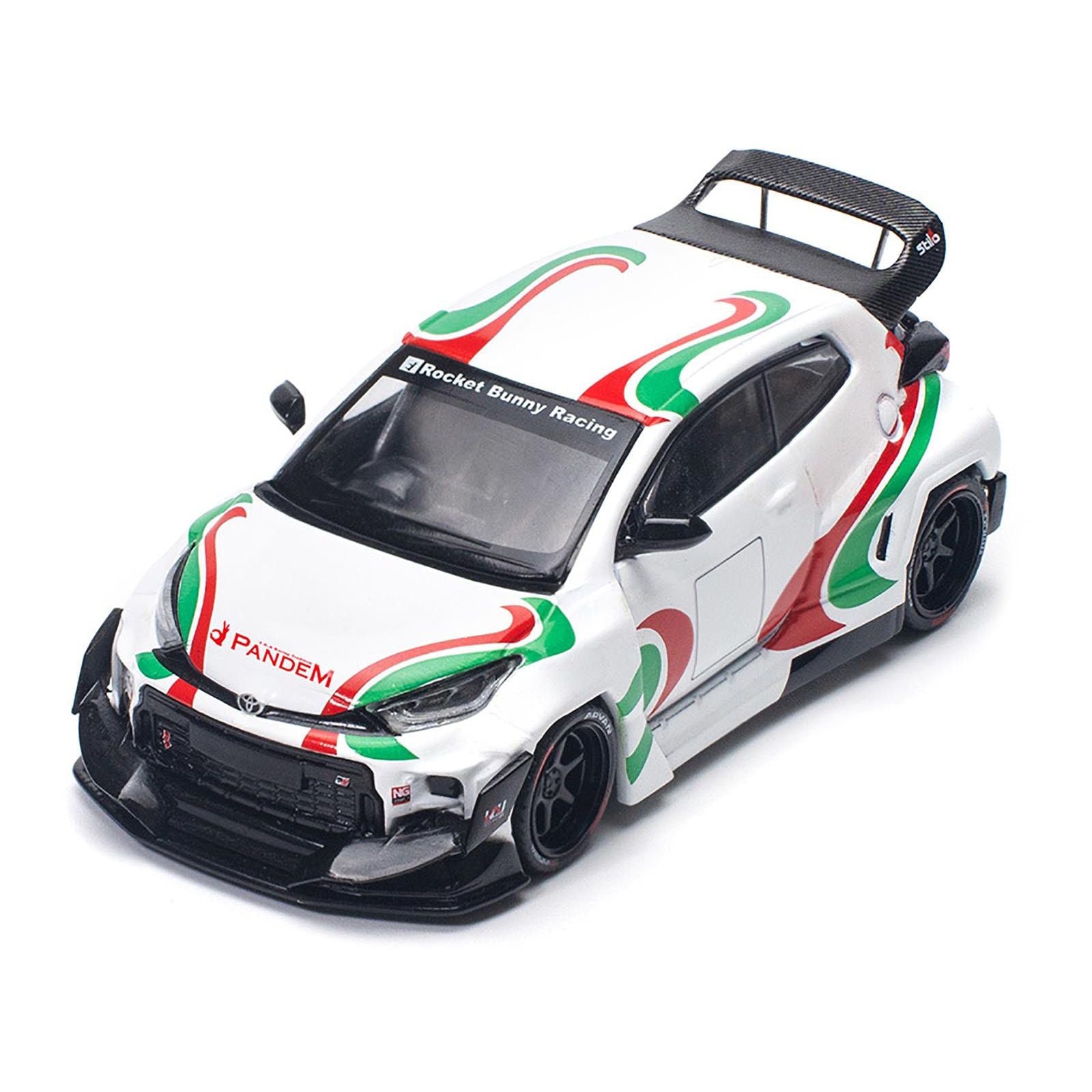 Toyota Pandem GR Yaris RHD (Right Hand Drive) "Rally Livery" White with Red and Green Graphics 1/64 Diecast Model Car by Pop Race - Pop Race - ModelCars.com
