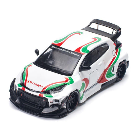 Toyota Pandem GR Yaris RHD (Right Hand Drive) "Rally Livery" White with Red and Green Graphics 1/64 Diecast Model Car by Pop Race - Pop Race - ModelCars.com