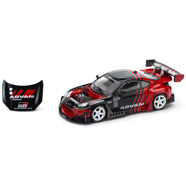 Toyota Pandem GR86 "Advan" Black and Red with Graphics 1/64 Diecast Model Car by Pop Race-Pop Race-ModelCars.com