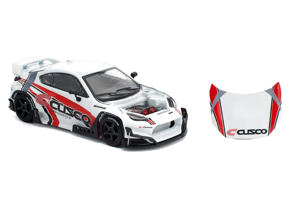 Toyota Pandem GR86 "Cusco" White with Racing Graphics 1/64 Diecast Model Car by Pop Race-Pop Race-ModelCars.com