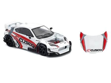 Toyota Pandem GR86 "Cusco" White with Racing Graphics 1/64 Diecast Model Car by Pop Race-Pop Race-ModelCars.com