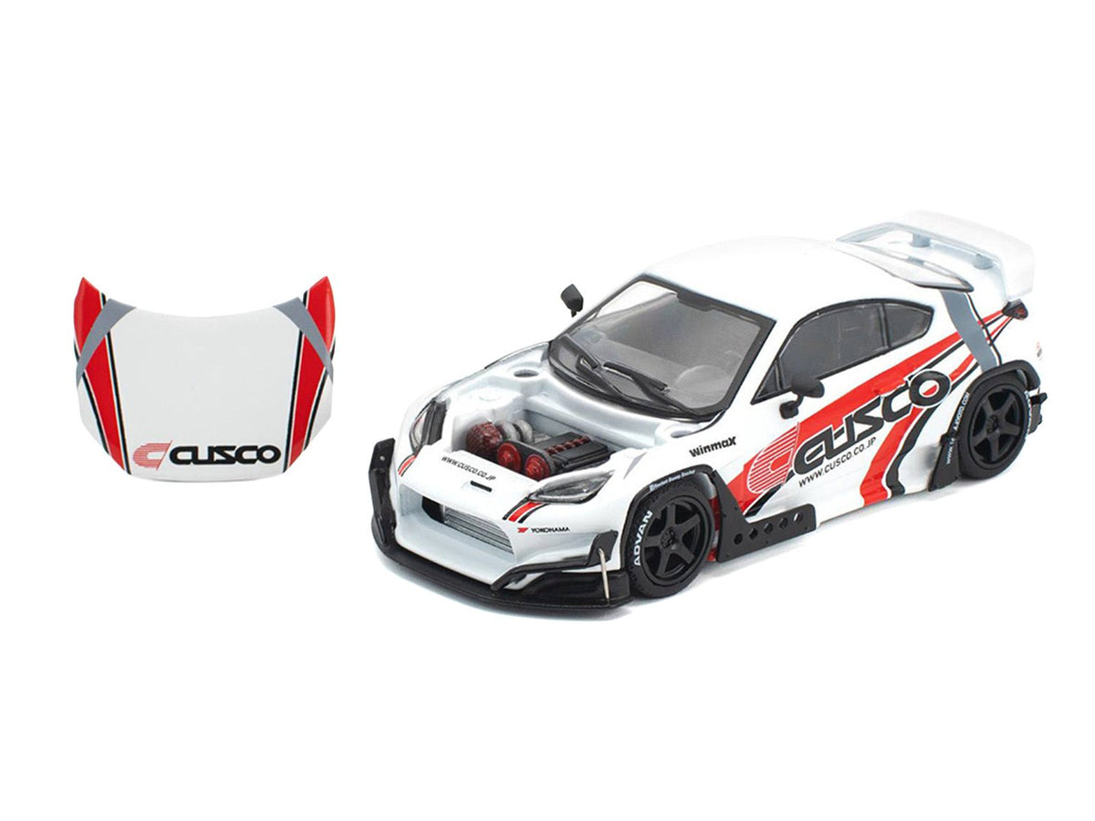 Toyota Pandem GR86 "Cusco" White with Racing Graphics 1/64 Diecast Model Car by Pop Race-Pop Race-ModelCars.com