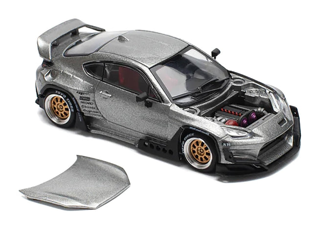 Toyota Pandem GR86 Silver Metallic 1/64 Diecast Model Car by Pop Race-Pop Race-ModelCars.com