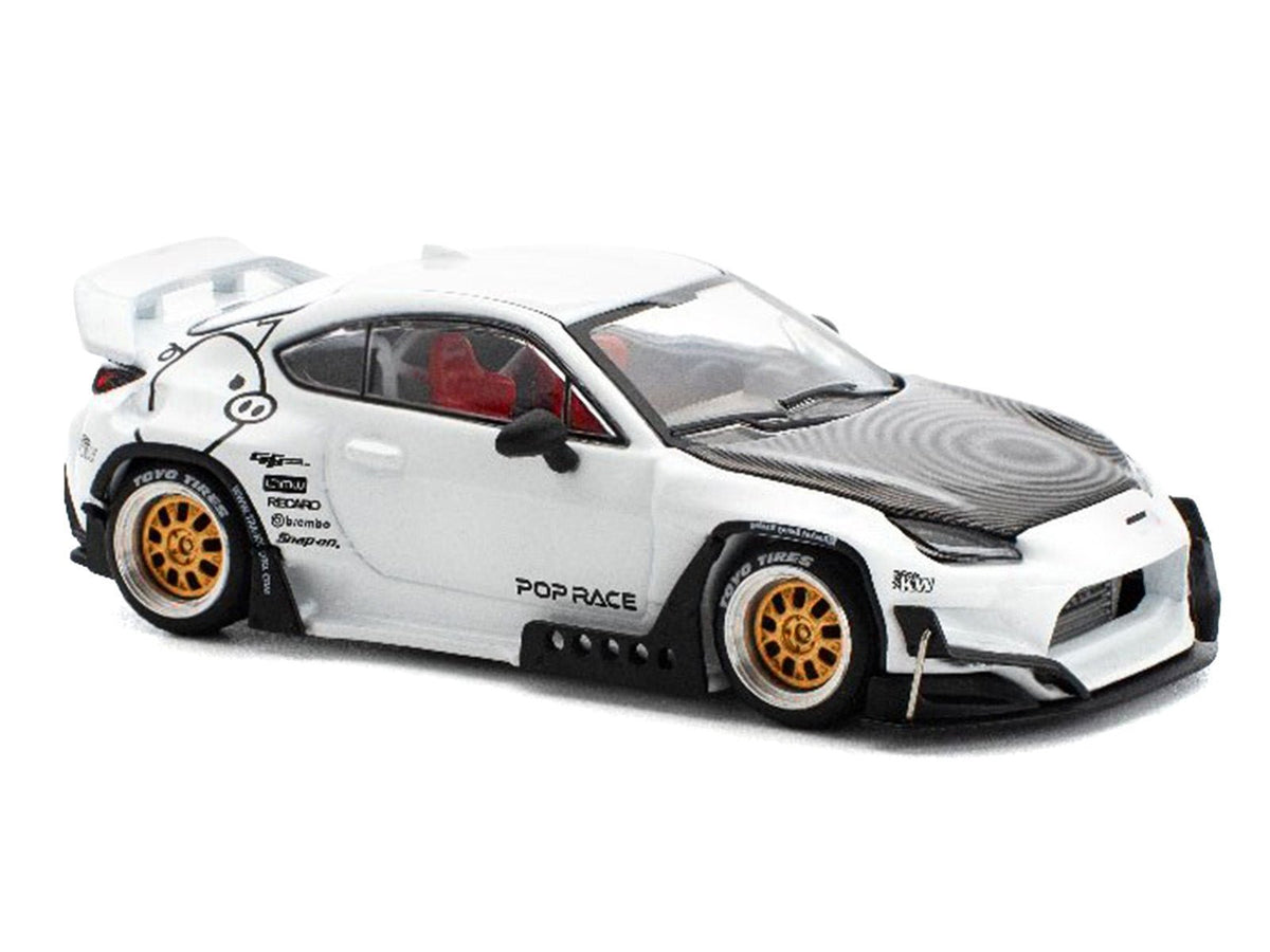 Toyota Pandem GR86 White with Carbon Hood "Enigma Exclusive Edition" 1/64 Diecast Model Car by Pop Race-Pop Race-ModelCars.com