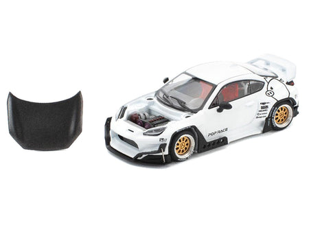 Toyota Pandem GR86 White with Carbon Hood "Enigma Exclusive Edition" 1/64 Diecast Model Car by Pop Race-Pop Race-ModelCars.com