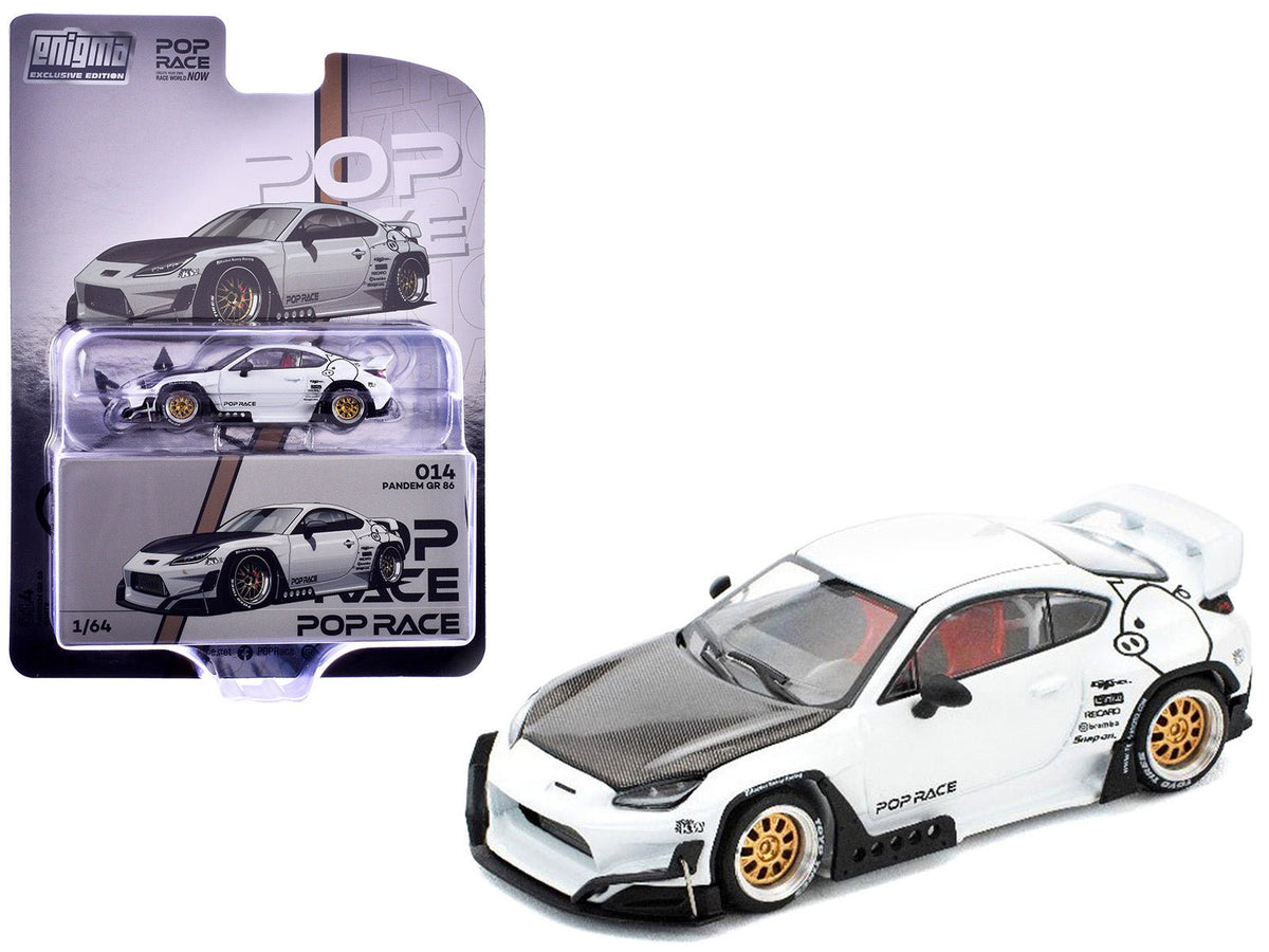 Toyota Pandem GR86 White with Carbon Hood "Enigma Exclusive Edition" 1/64 Diecast Model Car by Pop Race-Pop Race-ModelCars.com