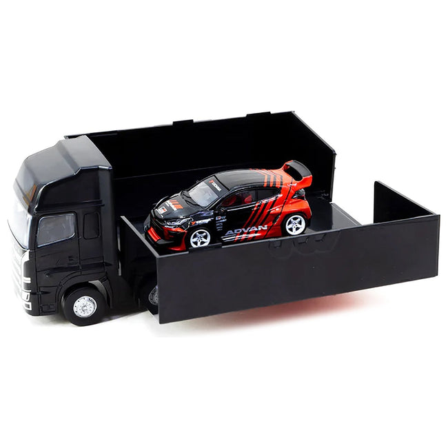 Toyota "Pandem" Yaris RHD (Right Hand Drive) Red and Black "Advan" Livery with Plastic Transporter Packaging "Advan" 1/64 Diecast Model Car by Tarmac Works - Tarmac Works - ModelCars.com