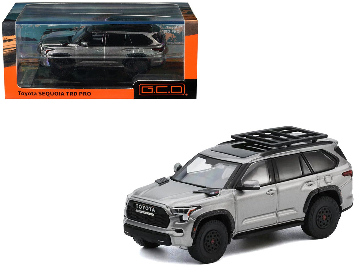 Toyota Sequoia TRD PRO Silver Metallic with Roof Rack 1/64 Diecast Model Car by GCD-GCD-ModelCars.com
