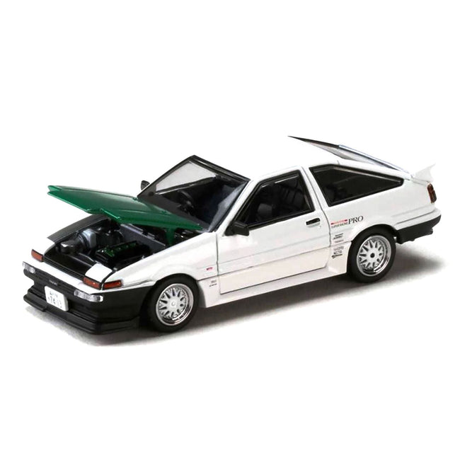 Toyota Sprinter Trueno (AE86) RHD (Right Hand Drive) "Keiichi Tsuchiya - Dori Dori Mesh Wheels" White with Green Carbon Hood 1/64 Diecast Model Car by Hobby Japan-Hobby Japan-ModelCars.com