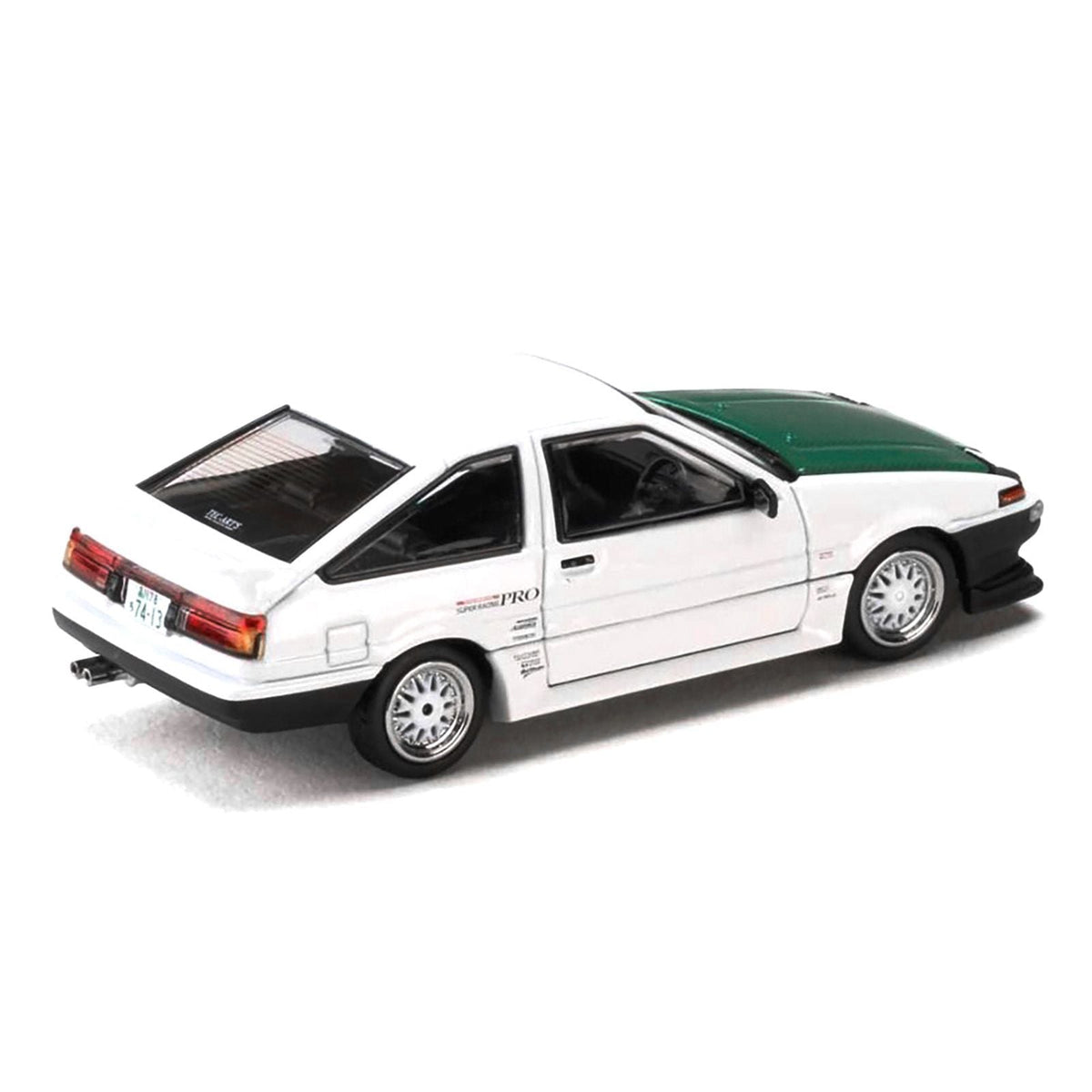 Toyota Sprinter Trueno (AE86) RHD (Right Hand Drive) "Keiichi Tsuchiya - Dori Dori Mesh Wheels" White with Green Carbon Hood 1/64 Diecast Model Car by Hobby Japan-Hobby Japan-ModelCars.com
