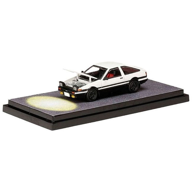 Toyota Sprinter Trueno (AE86) RHD (Right Hand Drive) White and Black "Engine Mounted Model VS Wataru Akiyama" "Initial D" (1995-2013) Manga 1/64 Diecast Model Car by Hobby Japan-Hobby Japan-ModelCars.com