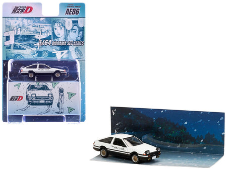 Toyota Sprinter Trueno (AE86) RHD (Right Hand Drive) White with Black Stripes "Takumi Fujiwara & Natsuki Mogi - Initial D" (1995-2013) Manga "Diorama Set Series" 1/64 Diecast Model Car by Hobby Japan-Hobby Japan-ModelCars.com
