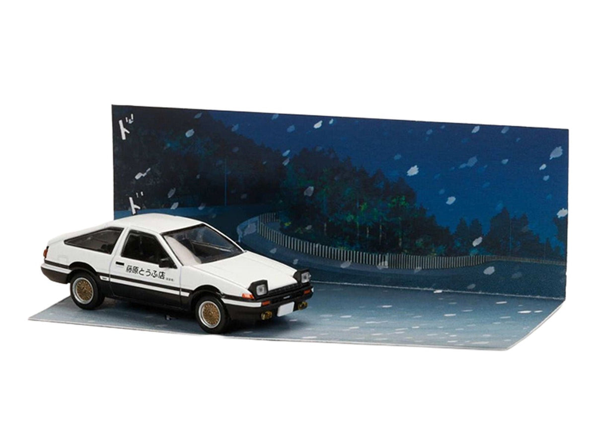 Toyota Sprinter Trueno (AE86) RHD (Right Hand Drive) White with Black Stripes "Takumi Fujiwara & Natsuki Mogi - Initial D" (1995-2013) Manga "Diorama Set Series" 1/64 Diecast Model Car by Hobby Japan-Hobby Japan-ModelCars.com