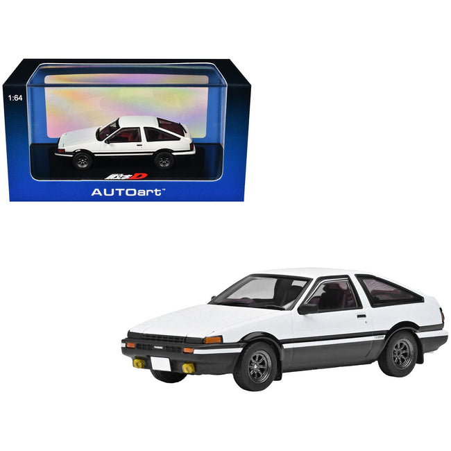 Toyota Sprinter Trueno (AE86) RHD (Right Hand Drive) White with Graphics "Initial D" (1998-2021) TV Series 1/64 Diecast Model Car by Autoart-Autoart-ModelCars.com