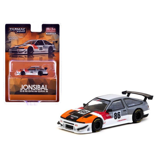 Toyota Sprinter Trueno AE86 Widebody RHD (Right Hand Drive) #86 "TRD-Jonsibal Designworks" White and Gray with Graphics "Global64" Series 1/64 Diecast Model by Tarmac Works-Tarmac Works-ModelCars.com