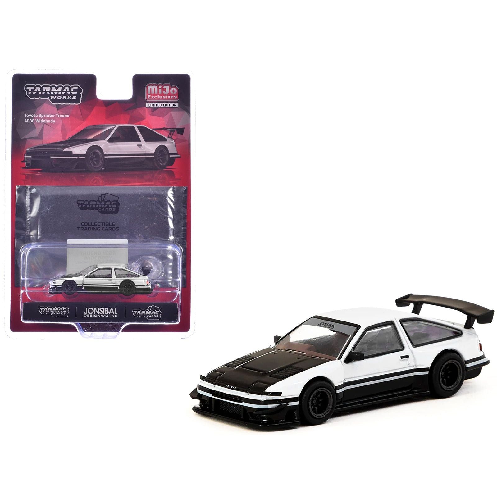 Toyota Sprinter Trueno AE86 Widebody RHD (Right Hand Drive) White and Black with Tarmac Cards "Global64" Series 1/64 Diecast Model by Tarmac Works - Tarmac Works - ModelCars.com