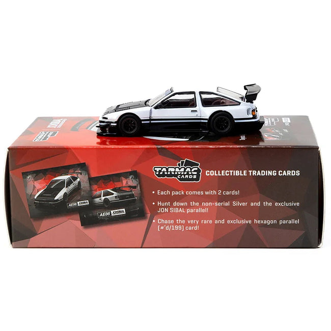Toyota Sprinter Trueno AE86 Widebody RHD (Right Hand Drive) White and Black with Tarmac Cards "Global64" Series 1/64 Diecast Model by Tarmac Works-Tarmac Works-ModelCars.com