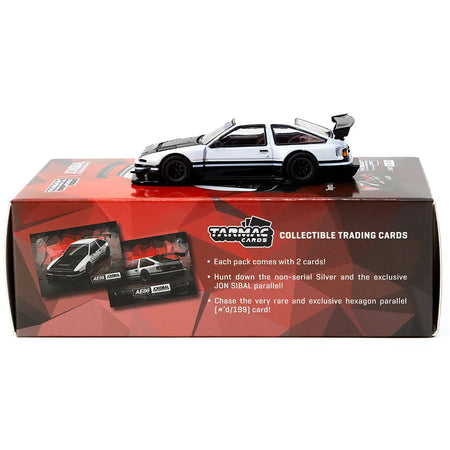 Toyota Sprinter Trueno AE86 Widebody RHD (Right Hand Drive) White and Black with Tarmac Cards "Global64" Series 1/64 Diecast Model by Tarmac Works - Tarmac Works - ModelCars.com