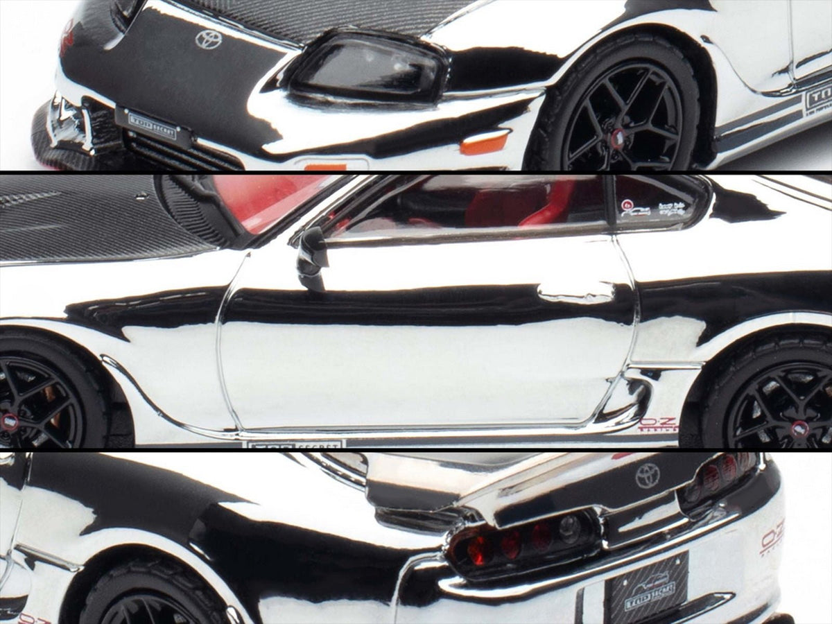 Toyota Supra (A80) "Top Secret" GT300 RHD (Right Hand Drive) Chrome with Carbon Hood and Red Interior "Tokyo Auto Salon 2026 Event Exclusive" 1/64 Diecast Model Car by Inno Models-Inno Models-ModelCars.com