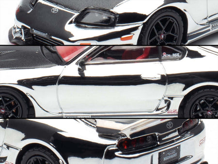 Toyota Supra (A80) "Top Secret" GT300 RHD (Right Hand Drive) Chrome with Carbon Hood and Red Interior "Tokyo Auto Salon 2026 Event Exclusive" 1/64 Diecast Model Car by Inno Models-Inno Models-ModelCars.com