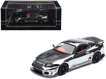 Toyota Supra (A80) "Top Secret" GT300 RHD (Right Hand Drive) Chrome with Carbon Hood and Red Interior "Tokyo Auto Salon 2026 Event Exclusive" 1/64 Diecast Model Car by Inno Models-Inno Models-ModelCars.com