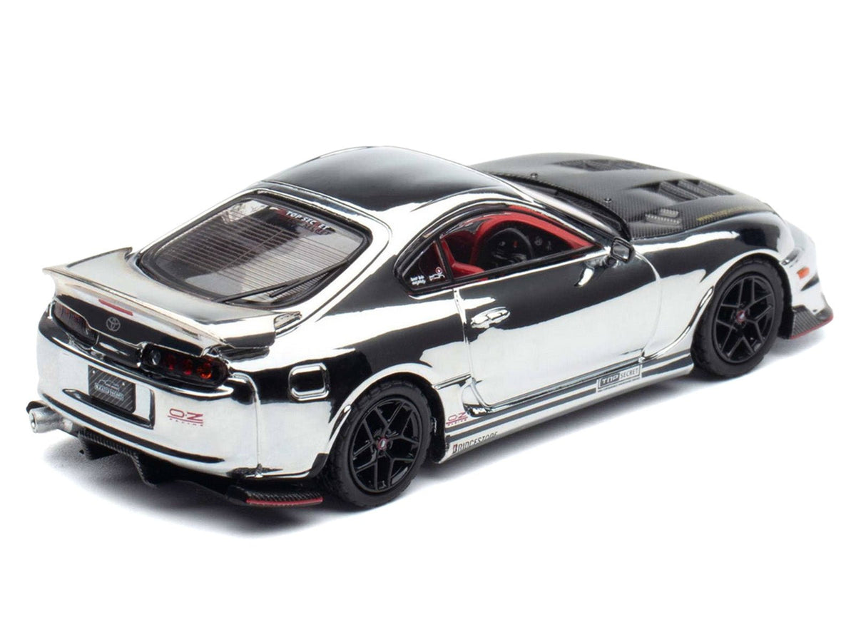 Toyota Supra (A80) "Top Secret" GT300 RHD (Right Hand Drive) Chrome with Carbon Hood and Red Interior "Tokyo Auto Salon 2026 Event Exclusive" 1/64 Diecast Model Car by Inno Models-Inno Models-ModelCars.com