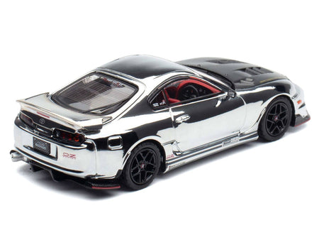 Toyota Supra (A80) "Top Secret" GT300 RHD (Right Hand Drive) Chrome with Carbon Hood and Red Interior "Tokyo Auto Salon 2026 Event Exclusive" 1/64 Diecast Model Car by Inno Models-Inno Models-ModelCars.com