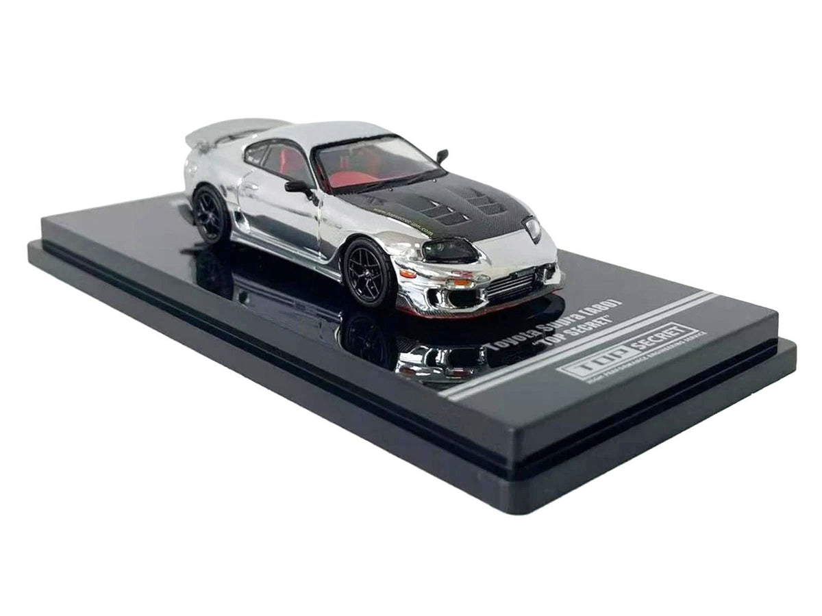 Toyota Supra (A80) "Top Secret" GT300 RHD (Right Hand Drive) Chrome with Carbon Hood and Red Interior "Tokyo Auto Salon 2026 Event Exclusive" 1/64 Diecast Model Car by Inno Models-Inno Models-ModelCars.com