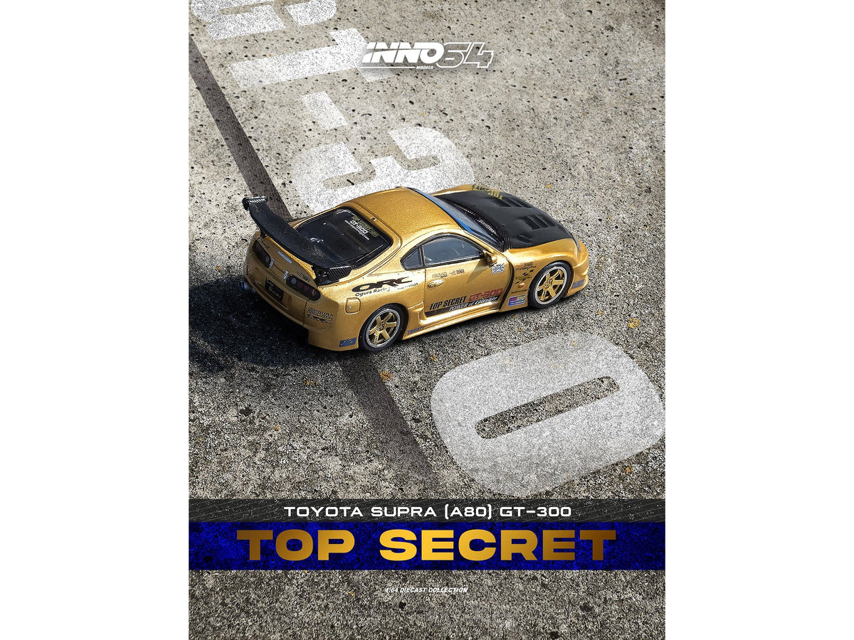 Toyota Supra (A80) "Top Secret" GT300 RHD (Right Hand Drive) Gold Metallic with Carbon Hood 1/64 Diecast Model Car by Inno Models-Inno Models-ModelCars.com
