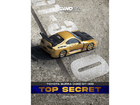 Toyota Supra (A80) "Top Secret" GT300 RHD (Right Hand Drive) Gold Metallic with Carbon Hood 1/64 Diecast Model Car by Inno Models-Inno Models-ModelCars.com
