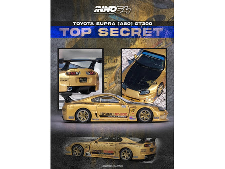 Toyota Supra (A80) "Top Secret" GT300 RHD (Right Hand Drive) Gold Metallic with Carbon Hood 1/64 Diecast Model Car by Inno Models-Inno Models-ModelCars.com