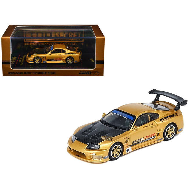 Toyota Supra (A80) "Top Secret" GT300 RHD (Right Hand Drive) Gold Metallic with Carbon Hood 1/64 Diecast Model Car by Inno Models-Inno Models-ModelCars.com