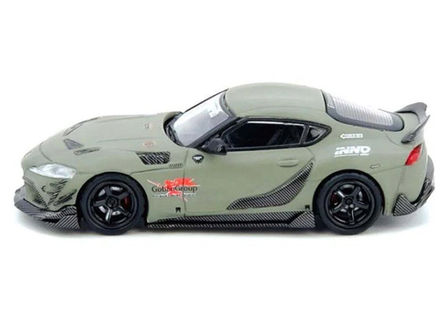 Toyota Supra (A90) "DarwinPro" Matt Green with Carbon Accents 1/64 Diecast Model Car by Inno Models-Inno Models-ModelCars.com
