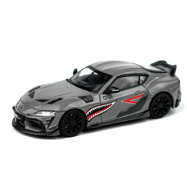Toyota Supra "DarwinPro 66G NWB" Gray Metallic with Shark Mouth Graphics 1/64 Diecast Model Car by Pop Race-Pop Race-ModelCars.com