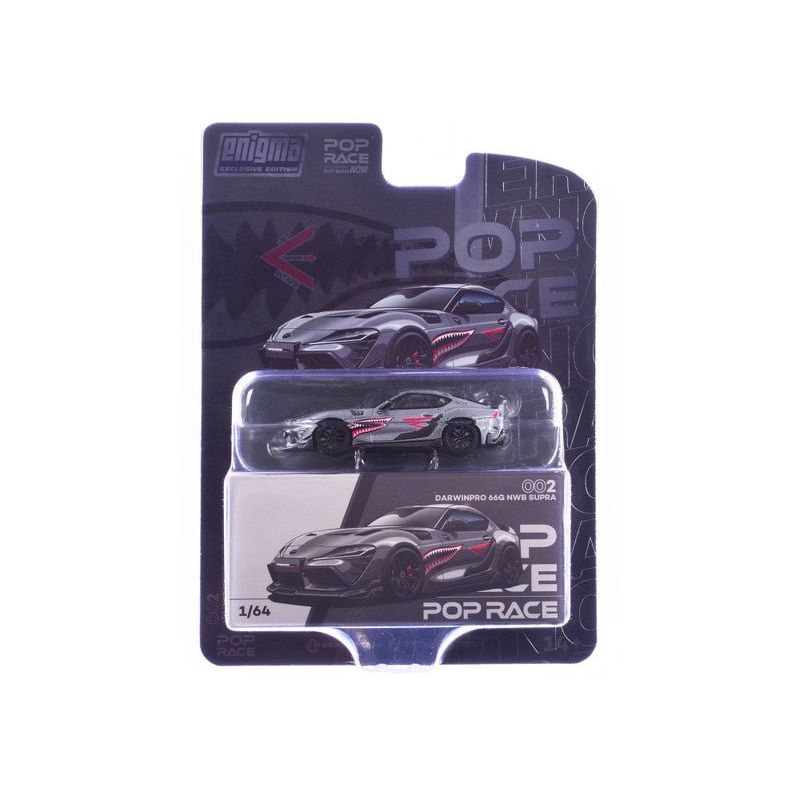 Toyota Supra "DarwinPro 66G NWB" Gray Metallic with Shark Mouth Graphics 1/64 Diecast Model Car by Pop Race - Pop Race - ModelCars.com