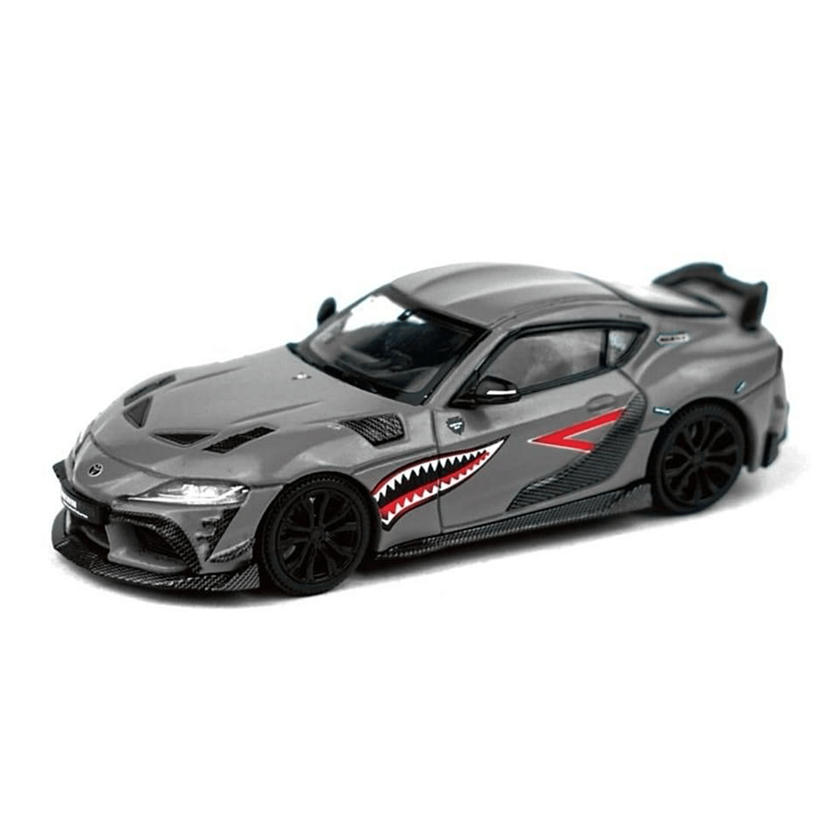 Toyota Supra "DarwinPro 66G NWB" Gray Metallic with Shark Mouth Graphics 1/64 Diecast Model Car by Pop Race - Pop Race - ModelCars.com