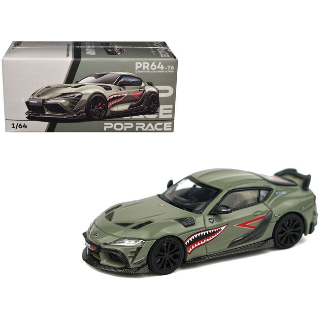 Toyota Supra "DarwinPro 66G NWB" Green with Shark Mouth Graphics 1/64 Diecast Model Car by Pop Race-Pop Race-ModelCars.com