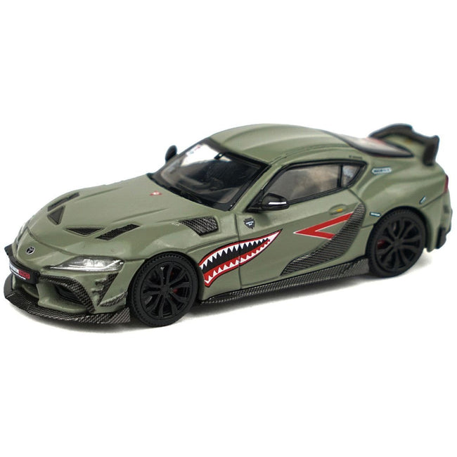 Toyota Supra "DarwinPro 66G NWB" Green with Shark Mouth Graphics 1/64 Diecast Model Car by Pop Race-Pop Race-ModelCars.com