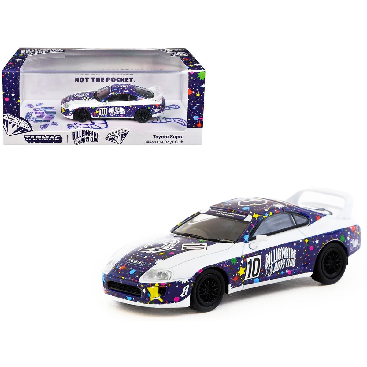 Toyota Supra RHD (Right Hand Drive) #10 "Billionaire Boys Club" Purple and White with Graphics "Hobby64" Series 1/64 Diecast Model Car by Tarmac Works-Tarmac Works-ModelCars.com